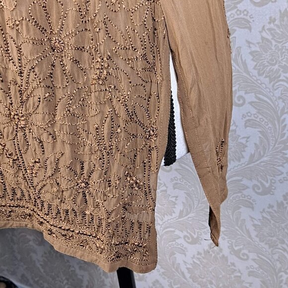 Ombre Embroidered Silk Tunic Cream/Tan/Brown 3/4 Sleeves small/Medium EUC - Picture 6 of 10